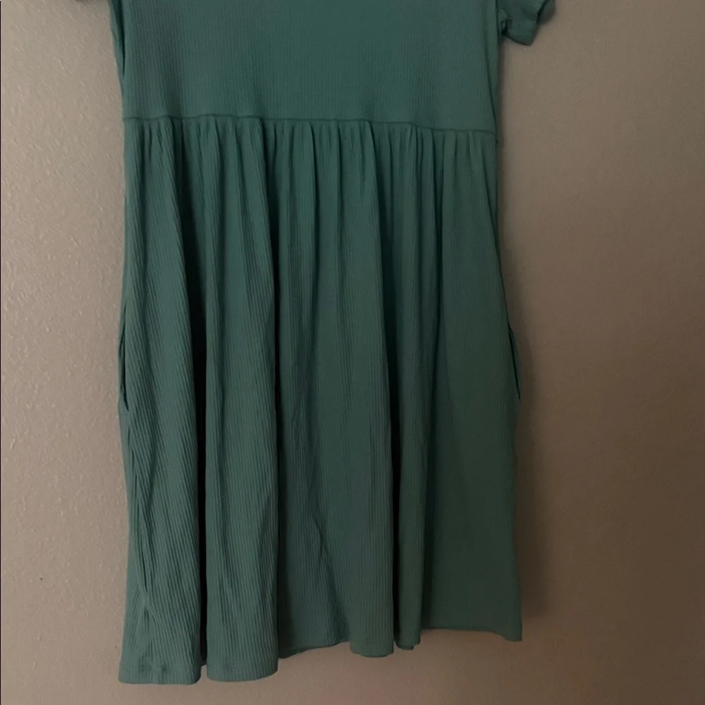 Women’s Short Sleeve Teal Ribbed Fit-and-Flare Dress